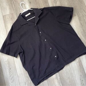 Smock Textured Shirt cotton short sleeve button up mens Gray (medium)